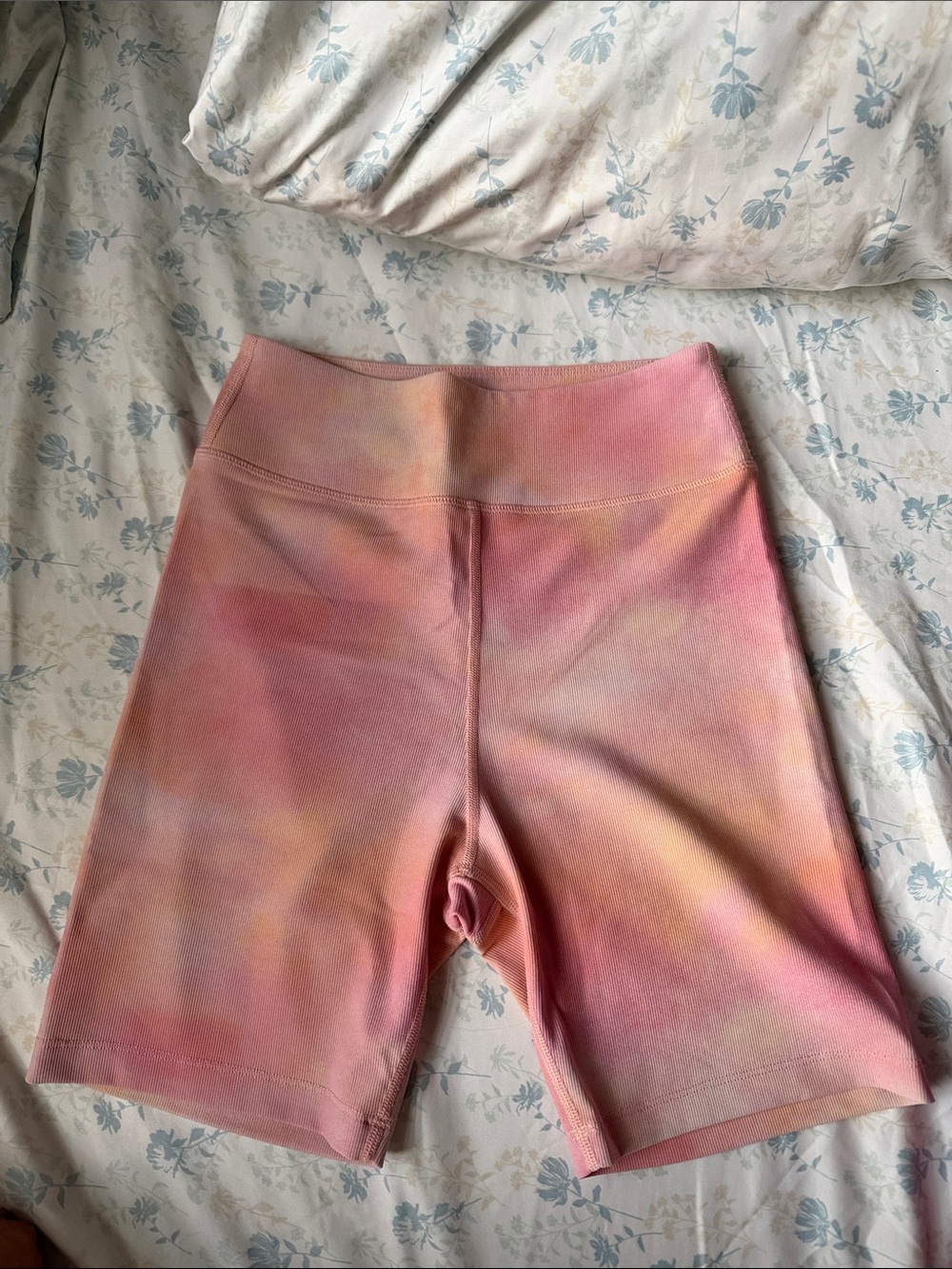 White Fox Boutique Pink & Peach Tie-Dye High-Rise Bike Shorts